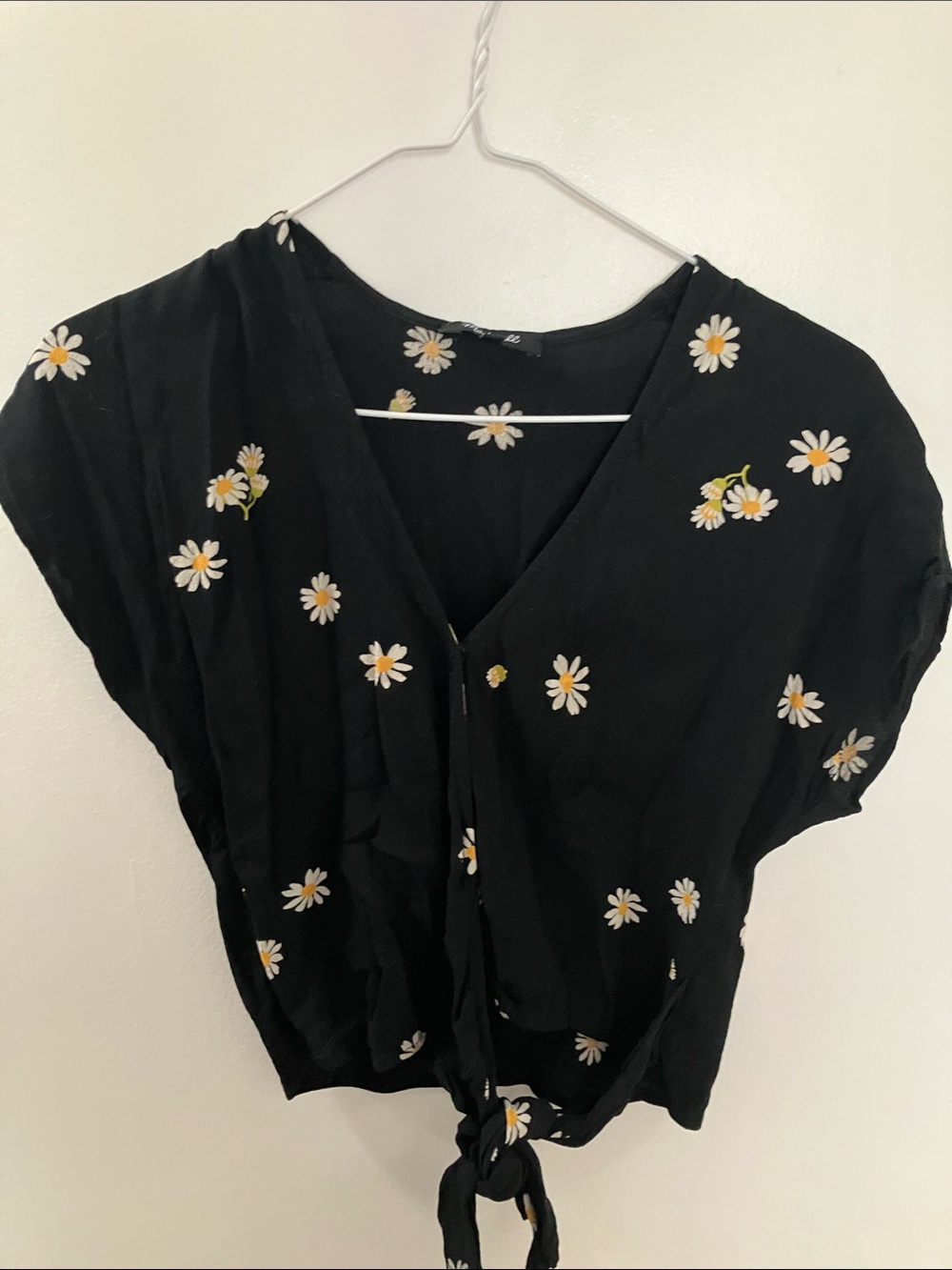 Madewell Black Daisy Tie-Front Blouse